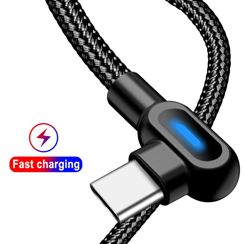 3A 90 Degree Fast Charging usb c cable Type-c data Cord Charger For Samsung S8 S9 Xiaomi Huawei Mobile Phone Cable TXTB1