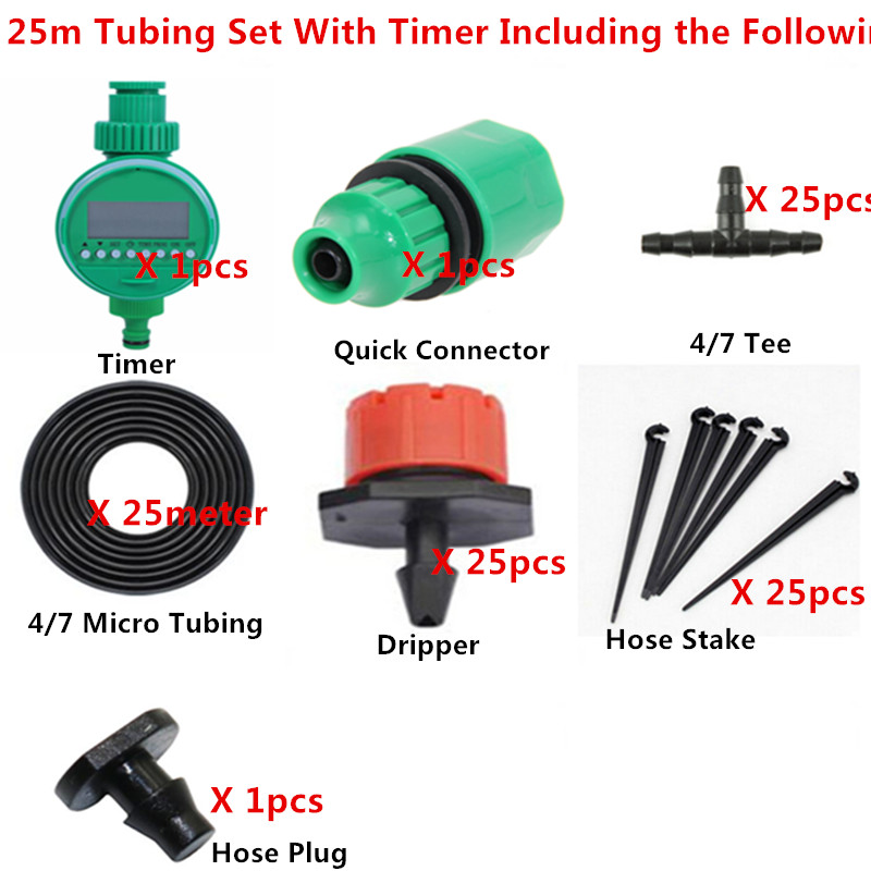 Fast 25m DIY Micro Drip Irrigation System Plant Self Automatic Watering Timer Garden Hose Kits With Adjustable Dripper: Default Title