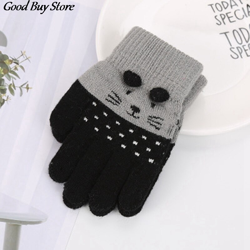 Lente Warm Leuke Kat Handschoenen Kinderen Kids Volledige Vinger Breien Wanten Zachte Comfortabele Kasjmier Gebreide Vinger Handschoenen Guantes: BK