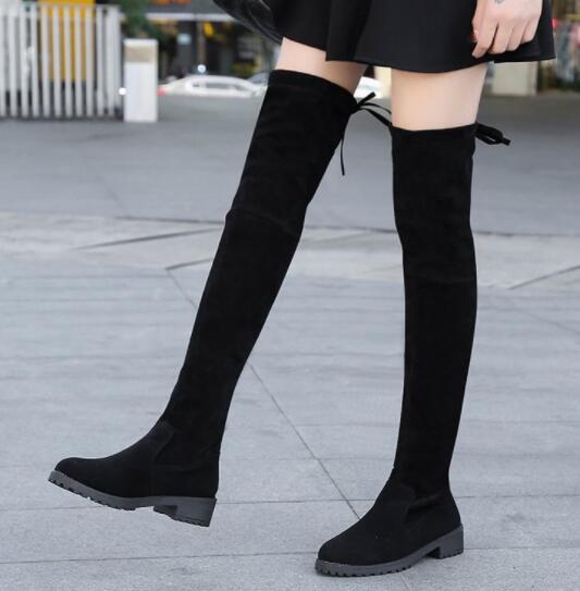 NAUSK Thigh High Boots Female Winter Boots Women Over The Knee Boots Flat Stretch Sexy Shoes Black Botas Mujer