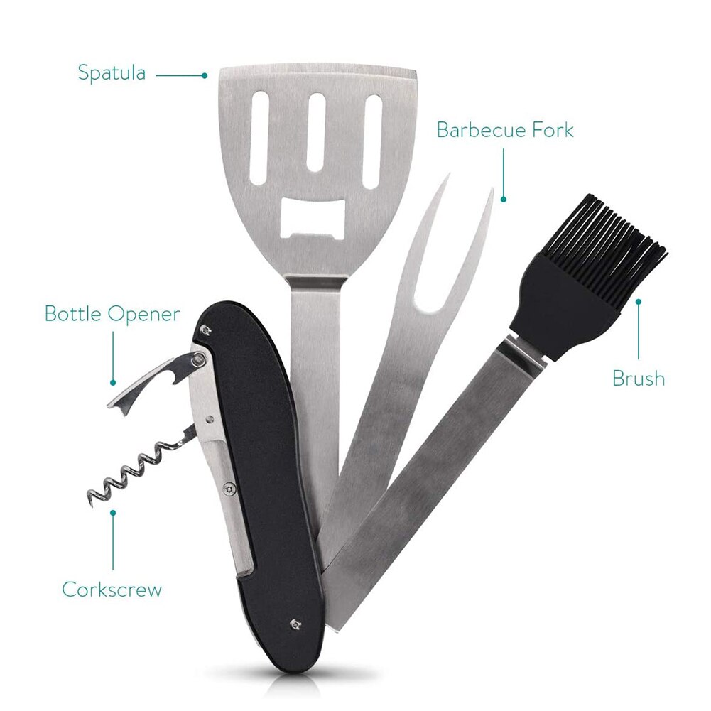 5-in-1 BBQ Werkzeug Set - Grillzubehör Mit Spachtel, Messer, Gabel & Flaschenöffner | Edelstahl