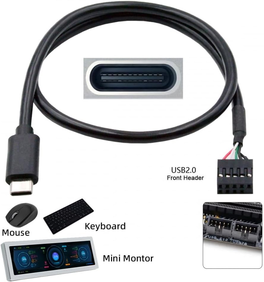 Kabel USB 2.0 Moederbord 9pin 10pin Header naar Type-C USB-C Kabel 50cm voor Mini Monitor Sensor Panel camera