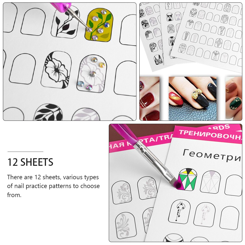 12 Sheets Blank Nail Art Training Cards Practice L Grandado 12 Sheets Blank Nail Art Training Cards Practice L Grandado