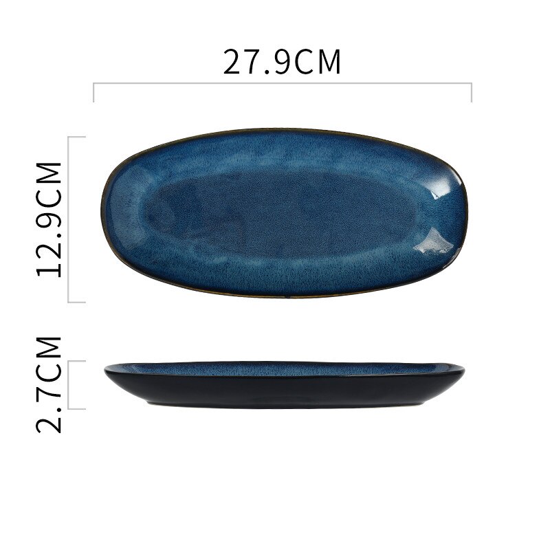 Oval Ceramic Shallow Plate Japanese Sushi Dish Steamed Fish Household Large Fish Plate SteakHand-Pulled Noodle Tray: A2