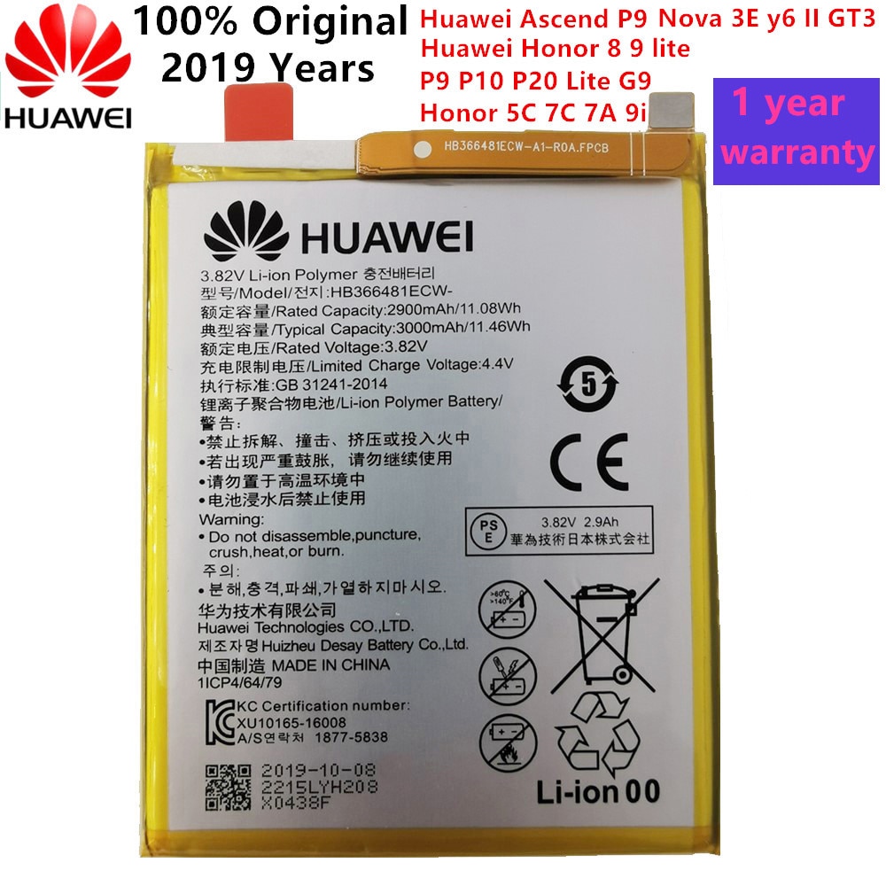 Origineel Voor Huawei HB366481ECW Oplaadbare Li-Ion telefoon batterij Voor Huawei P9 Ascend P9 Lite G9 honor 8 5C G9 3000mAh