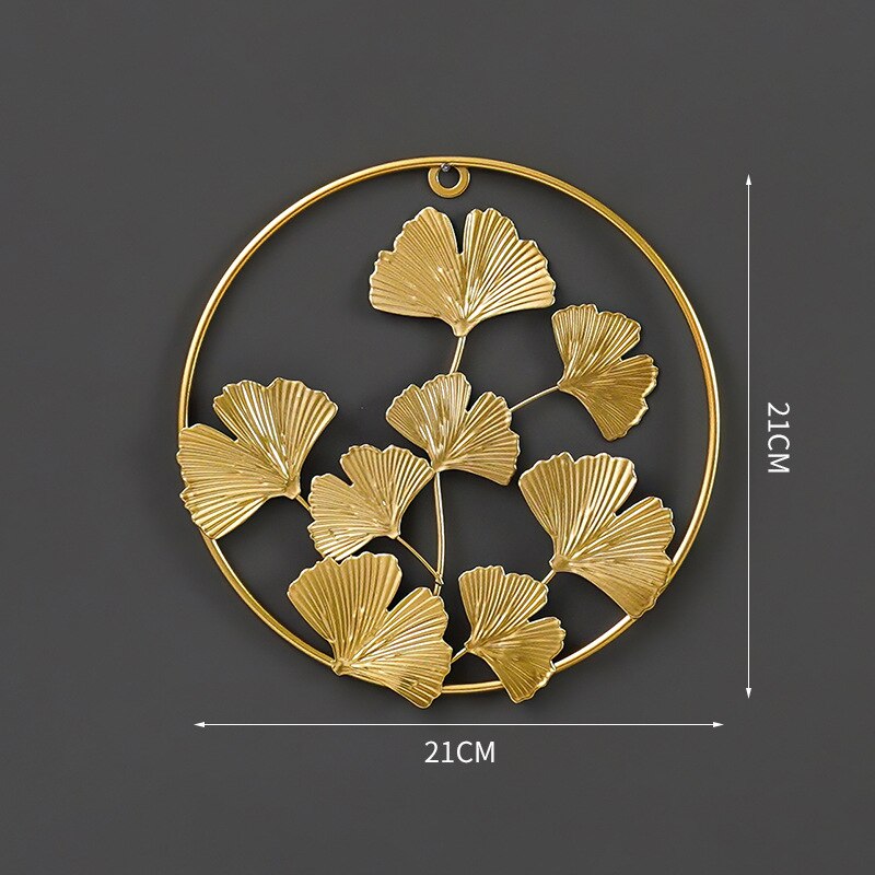 Nordic Home Decoration Metal Decor Living Room Wall Hanging Wall Decoration Round Golden Leaf Wall Hanging Display Stand: C