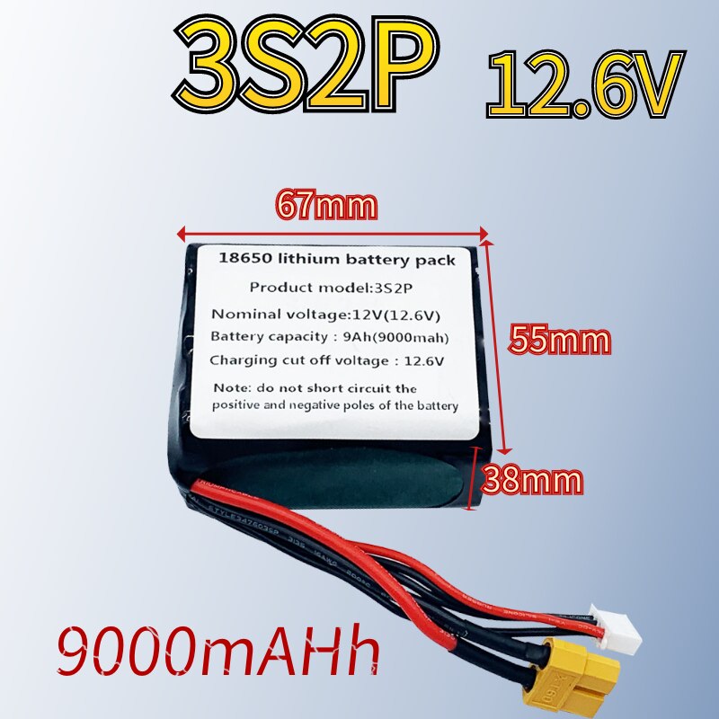 2021New 12V Battery12.6V 9000mAh 3S2P Li-ion Utilisation Unicellulaire NCR18650GA Combinaison Appropriée pour Parrot Disco et Divers Drones