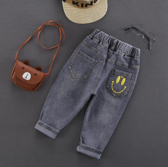 Pantalones vaqueros para niños, pantalones vaqueros negros con estampado bonito, pantalones vaqueros retro, ropa para niños, banda elástica cómoda