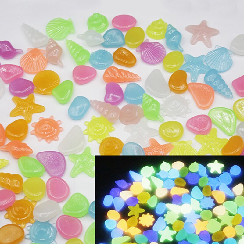 20 stk simulerede brosten havdyrstykker fluorescens akryl uregelmæssig sten til glød i mørket legetøj: 8
