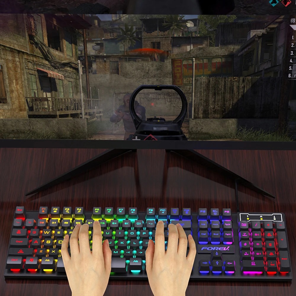 104-toetsen mechanisch toetsenbord met achtergrondverlichting Bedraad gamingtoetsenbord Waterdicht Lichtgevend toetsenbord en muisset voor gamer PC Laptop Kantoor