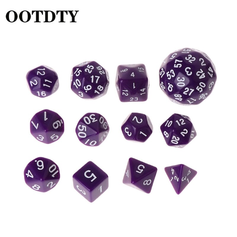 OOTDTY 12pcs/Set Multi-sided Polyhedral Dice D4 D6 D8 D10 D12 D20 D24 D30 D60 Dungeons Polyhedral Dice: Purple