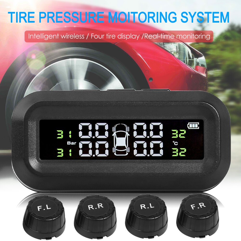 AN-02 Car TPMS Adjustable Angle Auto Tire Pressure Monitoring Tyre Temperature Alarm Warning System with 4 Sensors