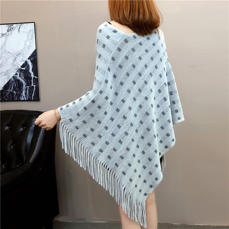 Plus løse oversized beading perler kvast poncho flagermus ærme kappe sweater strik wrap pullover party ol chaqueta