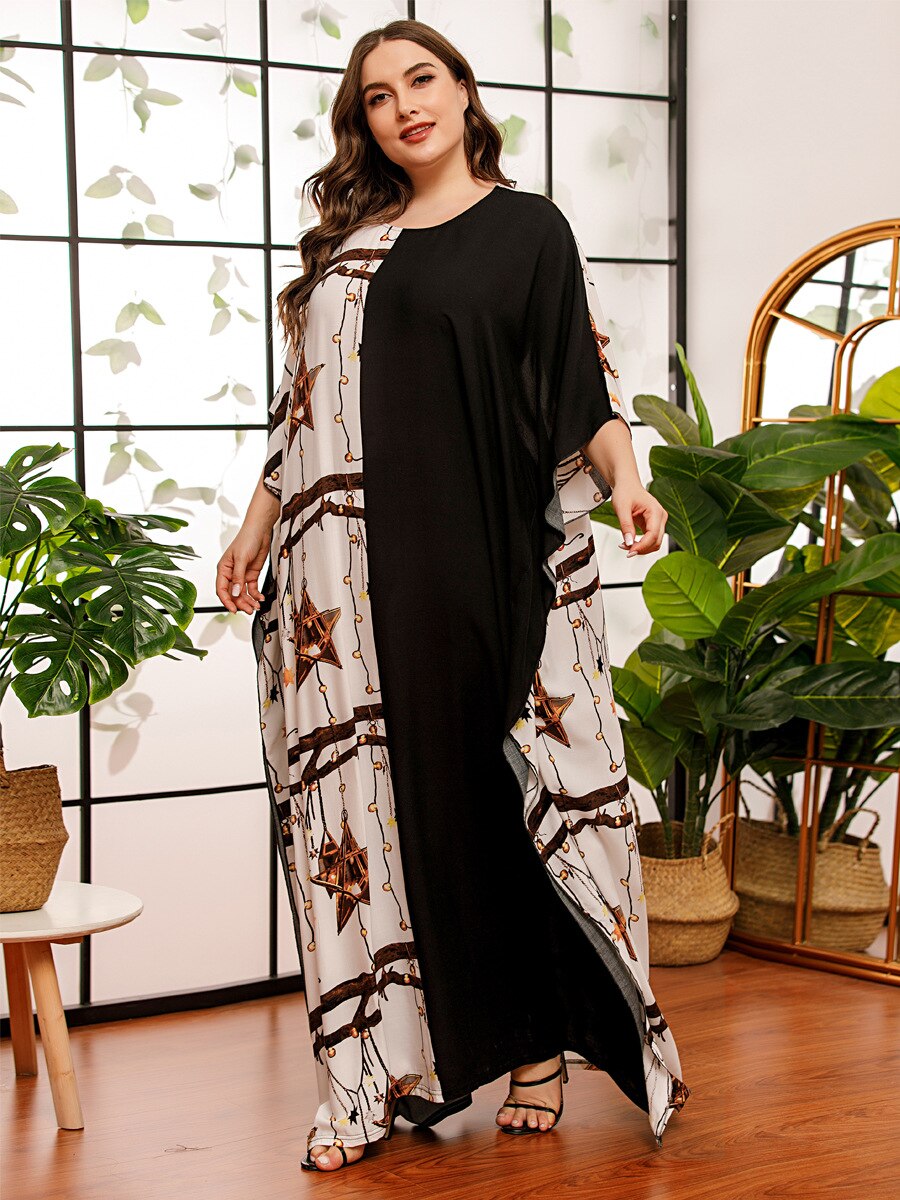 Frauen baumwolle gedruckt abaya sommer batwing hülse max kleid ramadan Kaftan kleid übergroßen lässig verlieren Kleid VKDR2286