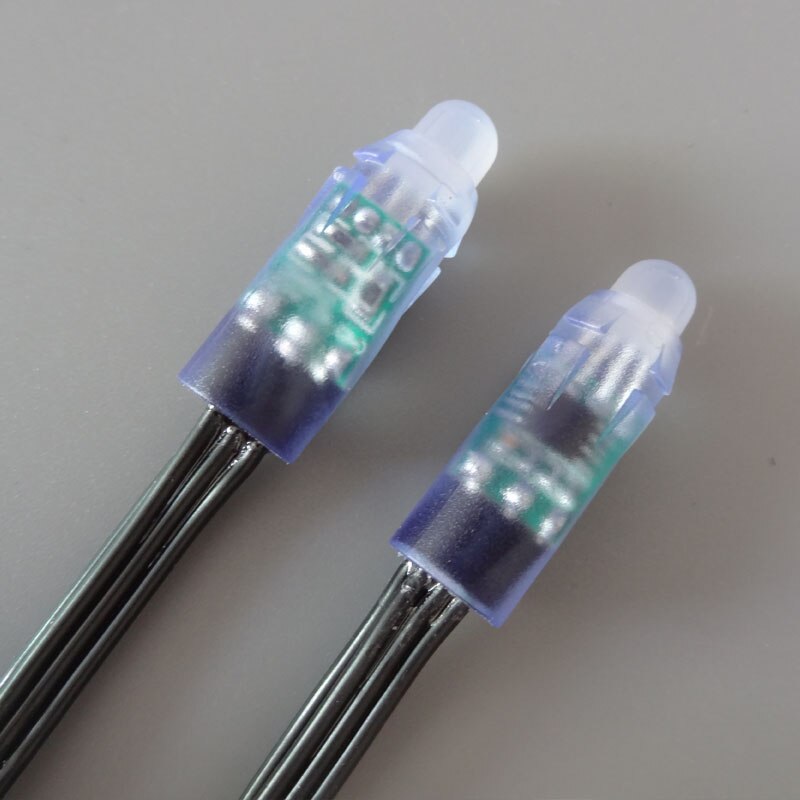 All BLACK wire(20AWG) addressable DC5V 12mm through hole WS2811 led smart pixel node,IP68 rated;50pcs per strand