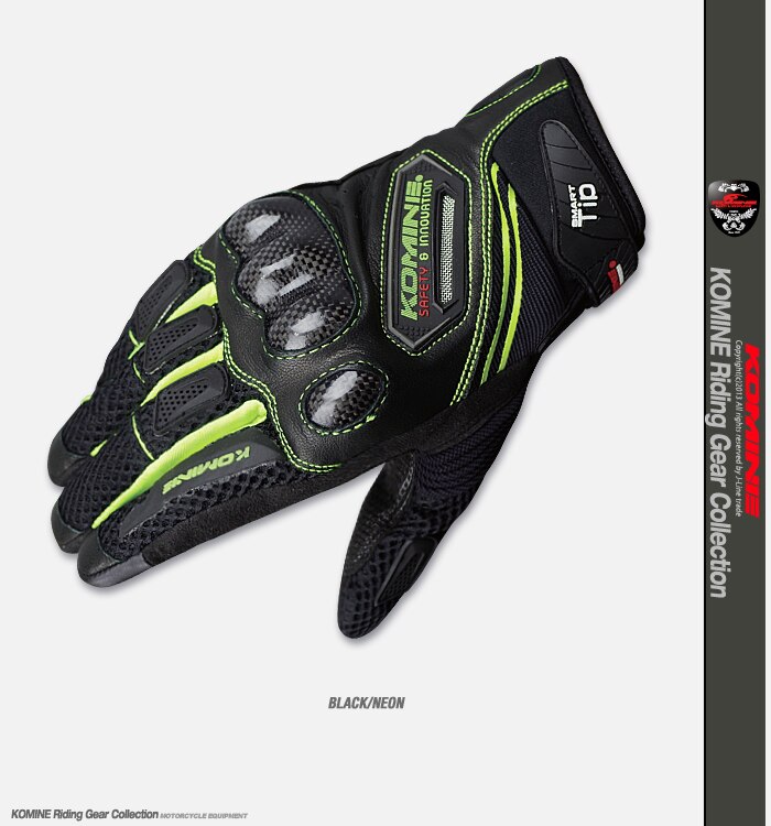 KOMINE Gloves GK167 Carbon Fiber Motorcycle Gloves Leather Breathable 3D Knight Riding Gloves Dry 4 Colors Moto Gloves KOMINE G: Green / M