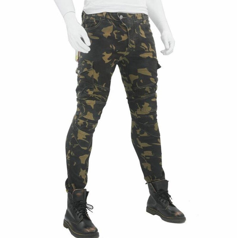 Motocykl UBS06 dżinsy moro wypoczynek motocyklowe męskie terenowe spodnie jeździeckie z ochroną sprzętu ochraniacze na kolana