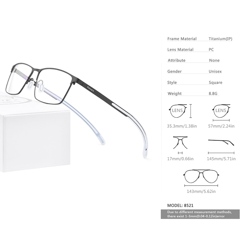 Fonex b titanium briller mænd firkantet nærsynethed optisk recept brilleramme mand skridsikker silikone briller 8521