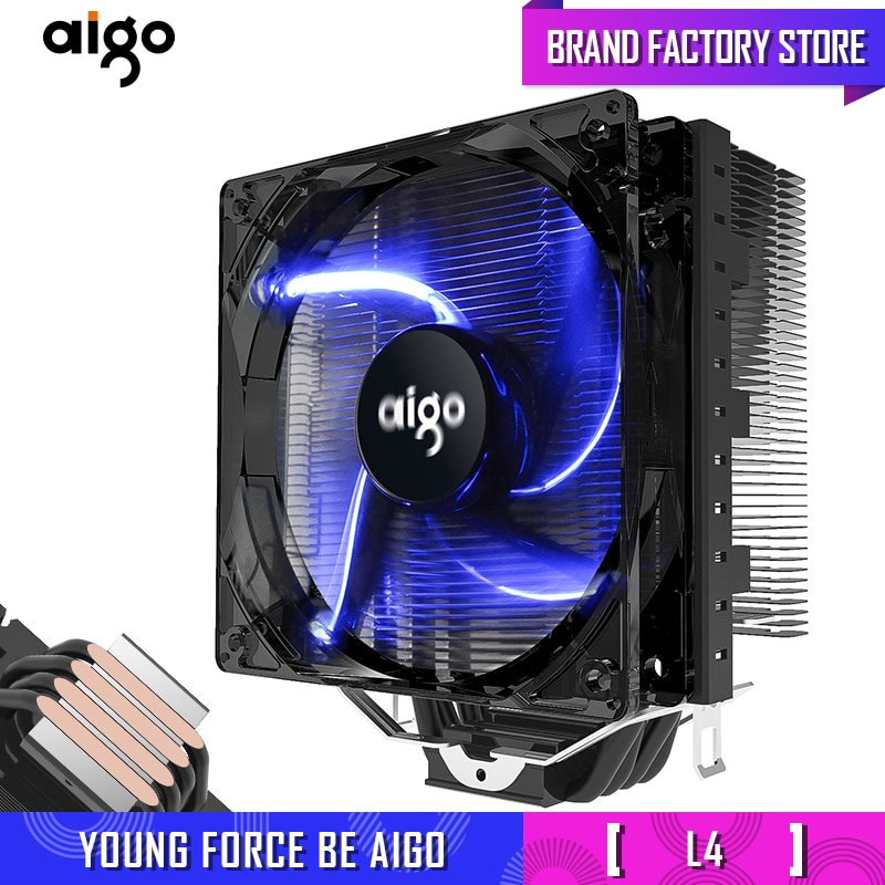 Aigo 120mm 4pin CPU fan CPU Koeler 4 Heatpipes CPU Koeler Radiator voor AMD Intel 775/115/ AM3/AM4 Blauwe LED Stille CPU koelventilator