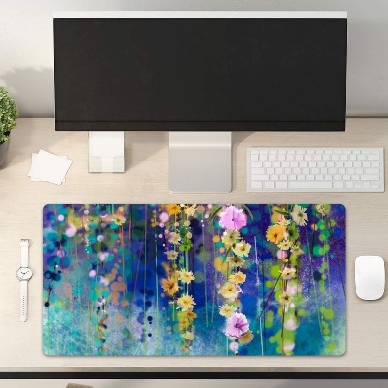 Large Mouse Pad Cute Pink Desk Mat for Desktop Women Girls Gaming Rose Gold Marble Protector Writing Pads for School Office Home