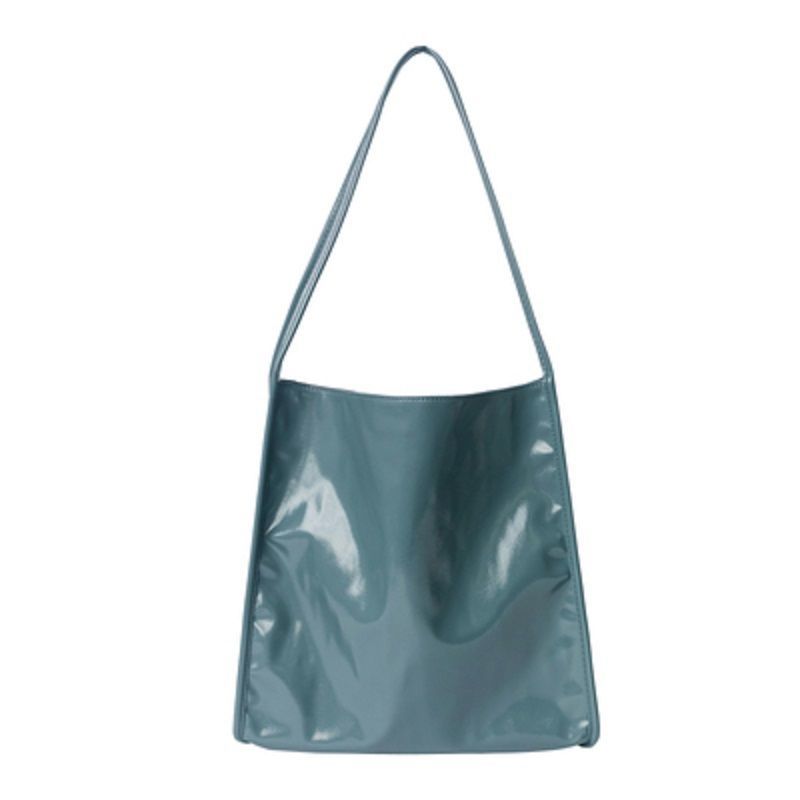 Vintage dames grote capaciteit dames boodschappentas lakleren dames schoudertassen casual effen kleur tote handtassen: Blauw