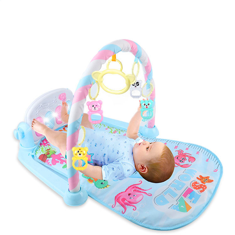 Spedbarn pedal piano samling baby tidlig utdanning rangle lett musikk teppe treningsstativ leketøy: Blå delfin