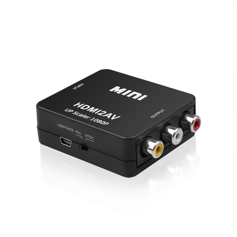 Mini hd-videomuunnin hdmi-rca-av cvsb lr-video 1080p hdmi-av-tuki ntsc pal-lähtö hdmi-av-skaalauskytkinsovitin: Musta