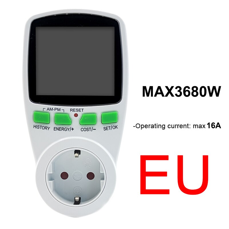 Ac-tehomittarit 220v digitaalinen wattimittari au energiamittari wattimittari sähkökustannuskaavio mittauspistorasia-analysaattori 4.9: Eu -pistoke