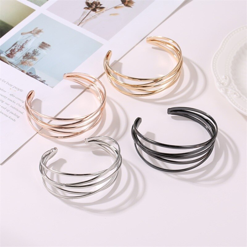 JCYMONG Gold Silver Color Geometric Adjustable Open Cuff Bangles Bracelets for Women Hollow Indian Jewelry