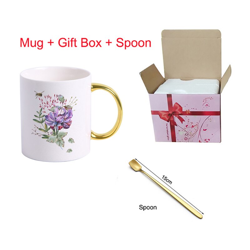 Cartoon ceramic cup mug Blue elf flower pattern coffee mug home drinking cup milk juice breakfast cup KTZW-031: KTZW-031-F