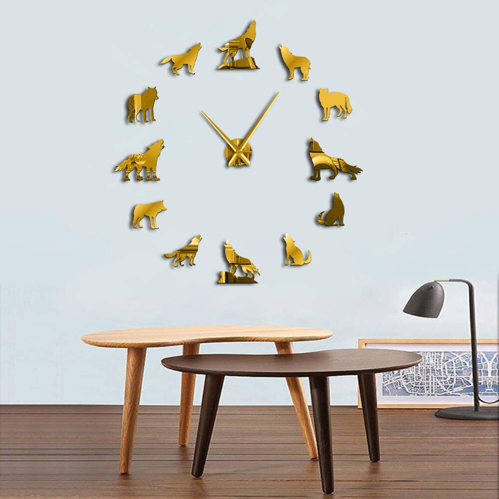 Howling Wolf 3D DIY Large Wall Clock Different Wolf Pose Frameless Wall Watch Clock Modern Home Decor Wolf Admirers