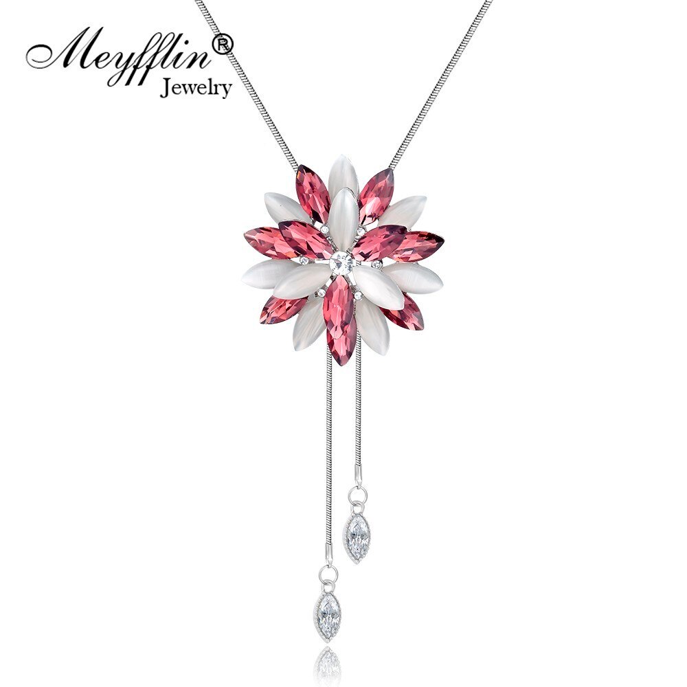 Meyfflin flor largo collares y colgantes para las mujeres Collier de borla de de cristal collar gargantilla femenino suéter Cadena de joyería
