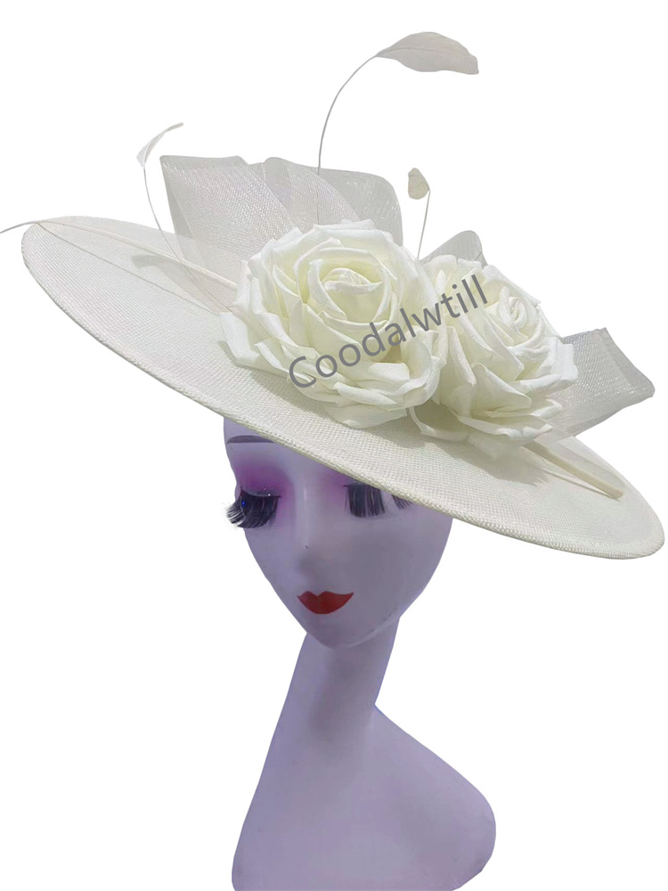 Grote Bloem Fascinators Hoed Hoofddeksel Vrouwen Kentucky Kerk Hoeden Dames Derby Veer Pillendoos Fascinator Hoeden: Ivoor