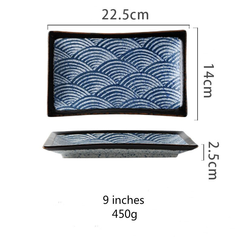 4 Style Wave Plates Retro Ceramic Tableware Sushi Dish Sea Wave Cuisine Steak Barbecue Platter Fish-shaped Star Anise: 9 inches