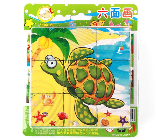 9 teile/satz Karikatur 6 Seiten Malerei 3d Würfel Puzzle Holz Puzzle Ebene Obst Verkehrs früh Bildung Lernen Spielzeug Für freundlicher: Schwarz