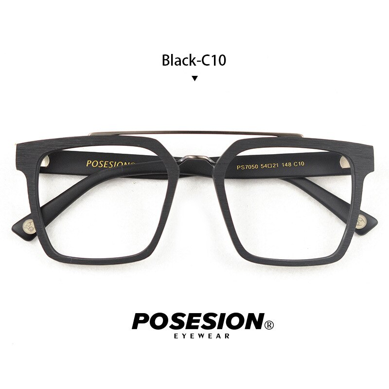 Posesion Optical Glasses Frames Men Square Optical Myopia Prescription Eyeglasses Male Wooden Frame Eyewear Spectacles: Black