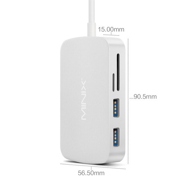 Adattatore multiporta Hub USB MINIX NEO C originale con adattatore Gigabit Ethernet compatibile HDMI USB-C compatibile con MacBook: Argento