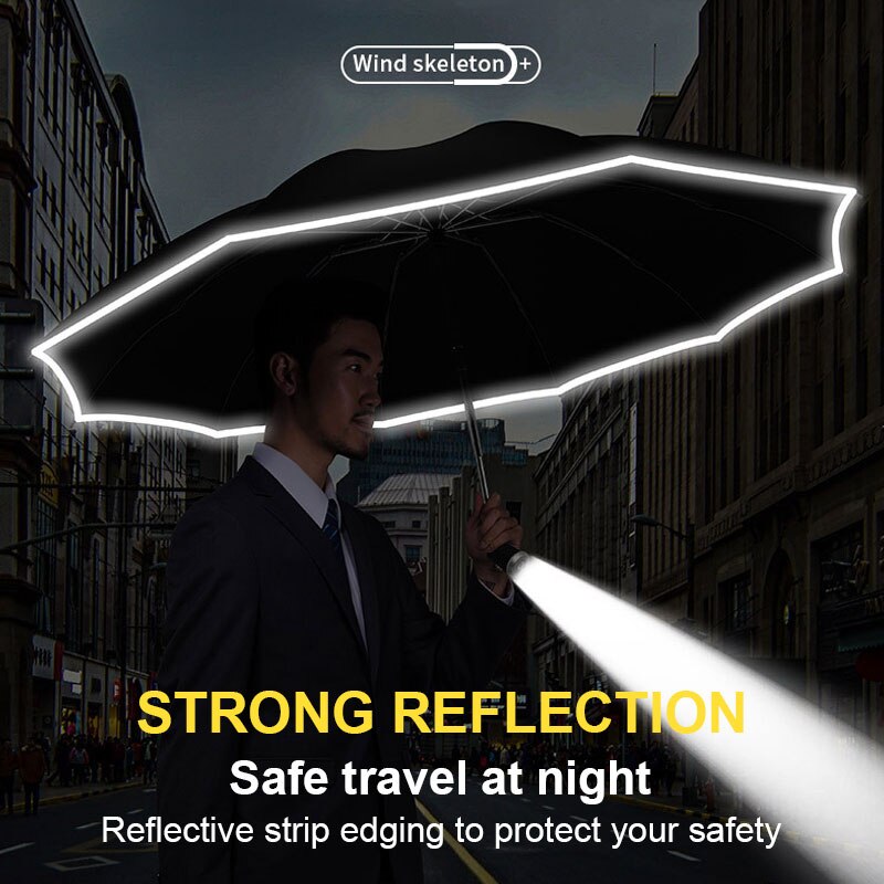 Paraguas con luz LED para el hogar, sombrilla totalmente automática plegable, portátil, a prueba de lluvia, a prueba de viento, ensanchada, resistente y duradera, con ángulo ajustable