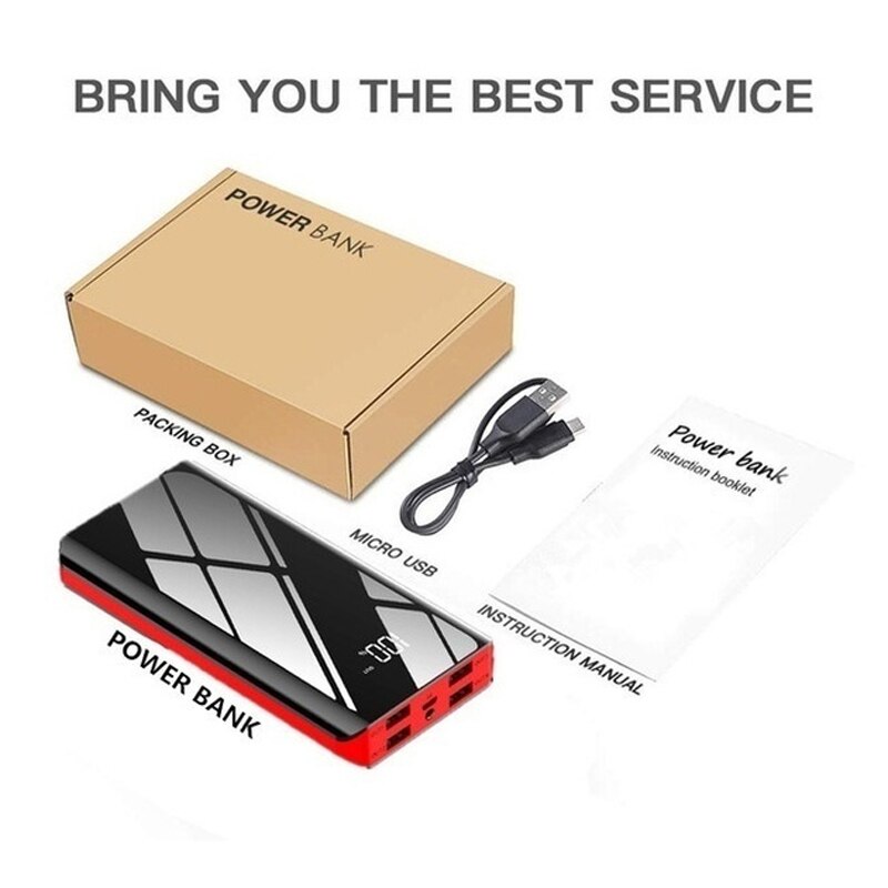 Grande capacità 30000mAh PoverBank caricatore rapido portatile da 4 USB caricatore da viaggio per esterno a specchio a schermo intero per tutti i telefoni