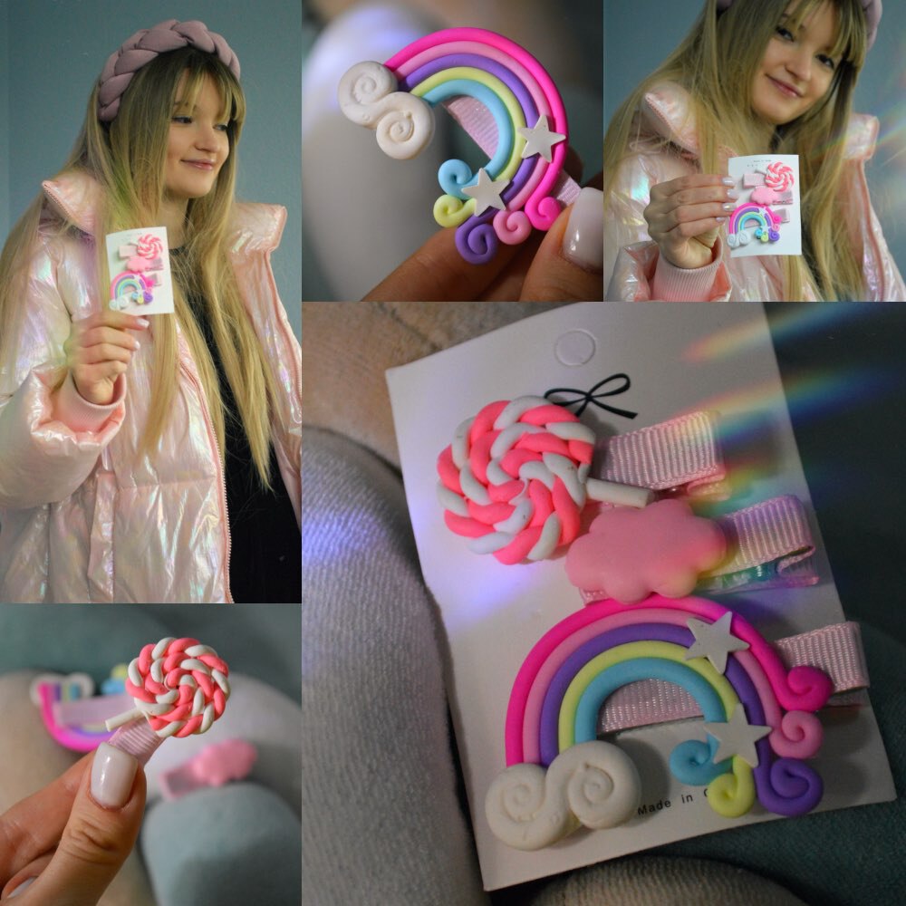 [Xwen]Korean Candy Color Edge Clip Rainbow Hairwear Lollipop Bangs Cute Girl Kids Hairpin Simple Hair Accessories OH1337