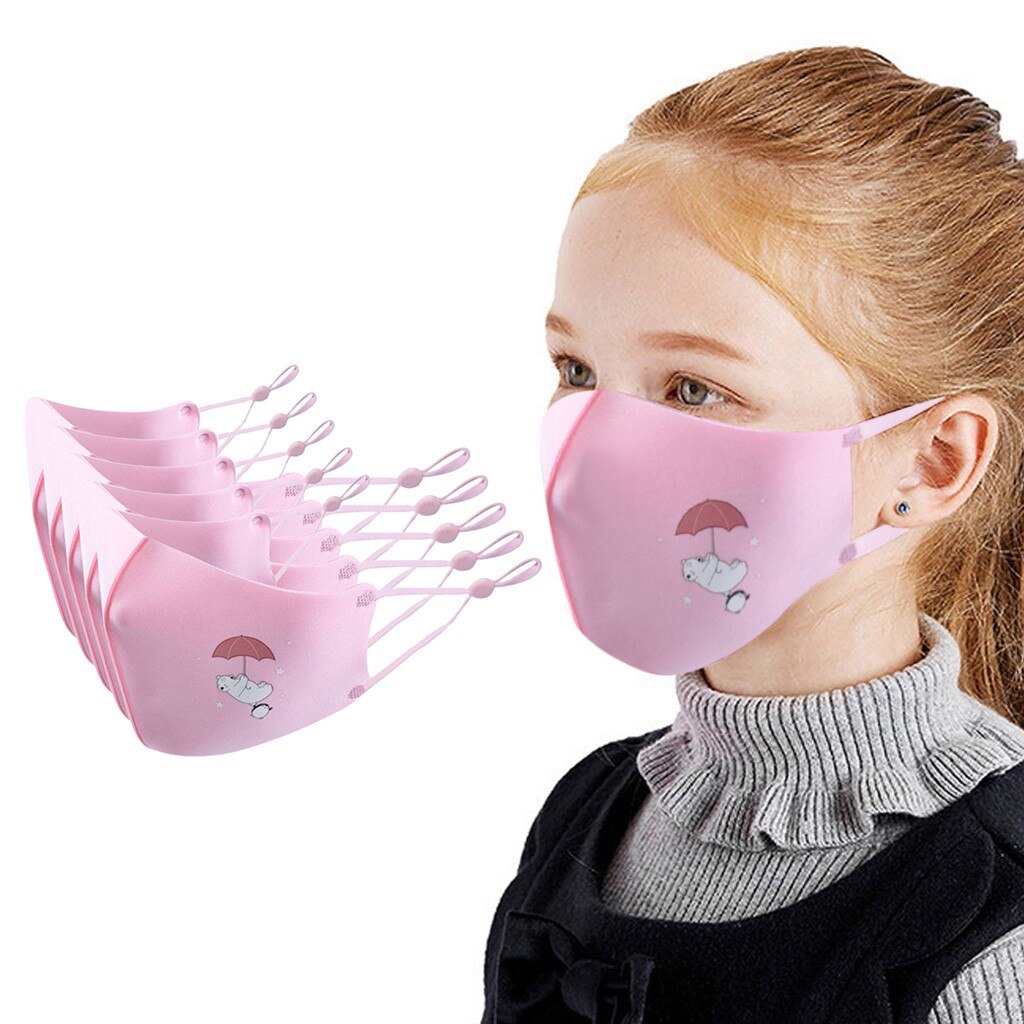 5pcs Children Ski Fasemask Dustproof Reusable Fabric Bandana Cute Cartoon Animal Printed Masque Bandana: Plum