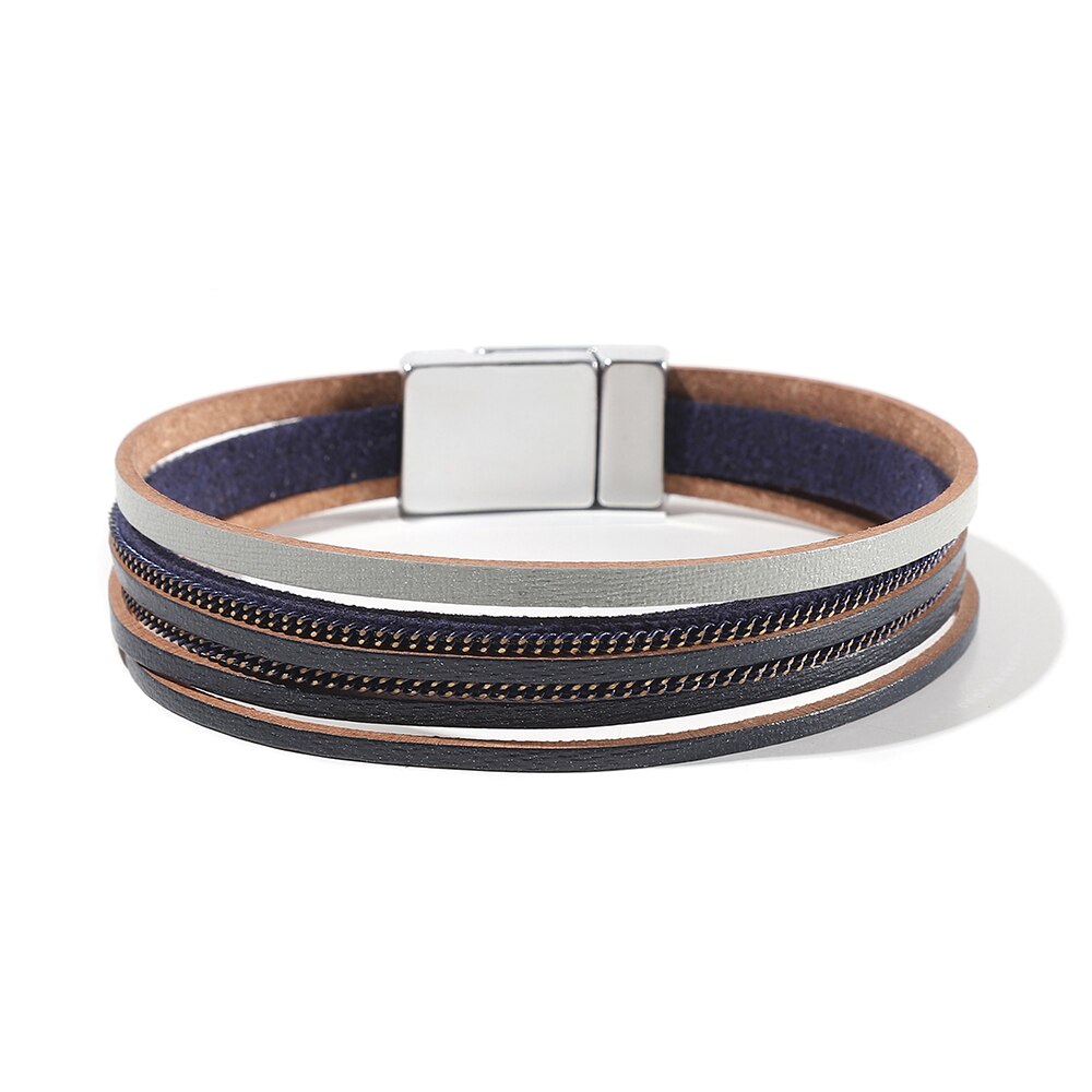 WYBU braccialetto avvolgente in pelle con ciondolo cachi casuale in fili multistrato bracciali in pelle per donna ragazza amica madre moglie: SF399