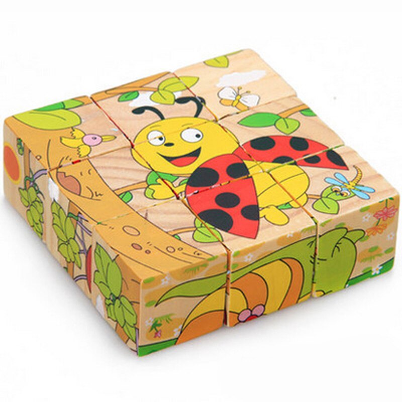 Holz Spielzeug Kinder Puzzle 3D 9 Stück Sechs Seitige Lernen Spielzeug Für Kinder Frühe Pädagogische Tier Obst Muster Kinder: Insect