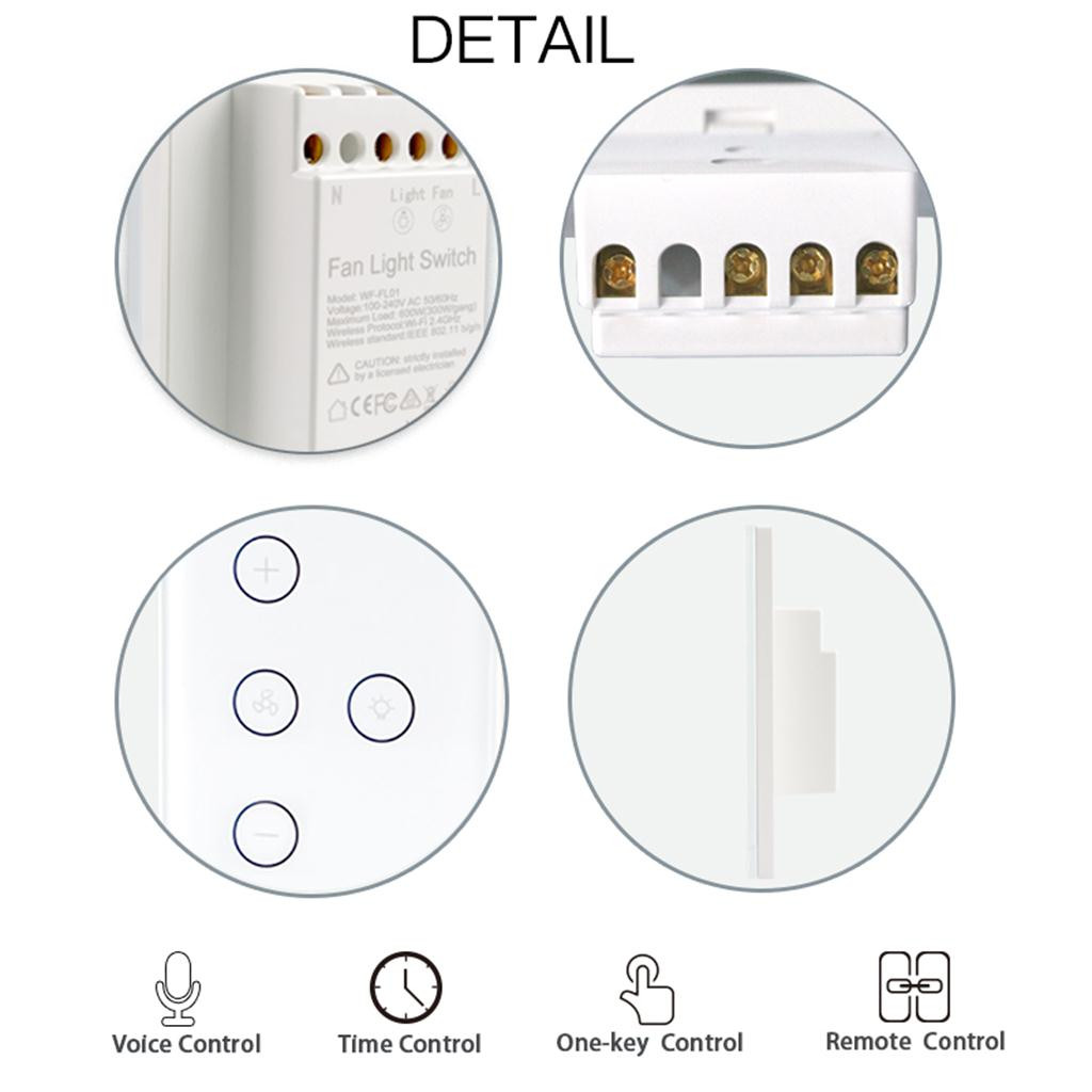 Smart Fan Light Switch Wireless Smart WiFi Fan Light Switch In-Wall Ceiling Fan Lamp Switch US Wireless Range 30 Meter#826g25