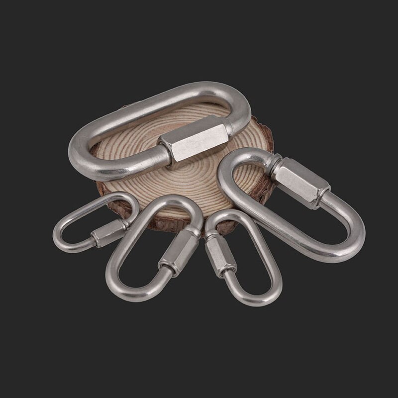 Carabiner Chain Buckle Stainless Steel Screw Lock Carabiner Quick Links Safety Snap Hook Chain Connecting Ring For Climbing Gear