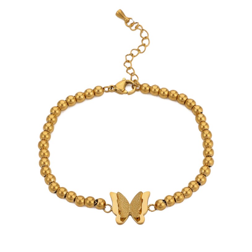 316L Edelstahl Neue Gehobenen Schmuck Perlen 2 schichten matt Schmetterling Charme Starke Kette Armbänder Armreifen Für Frauen