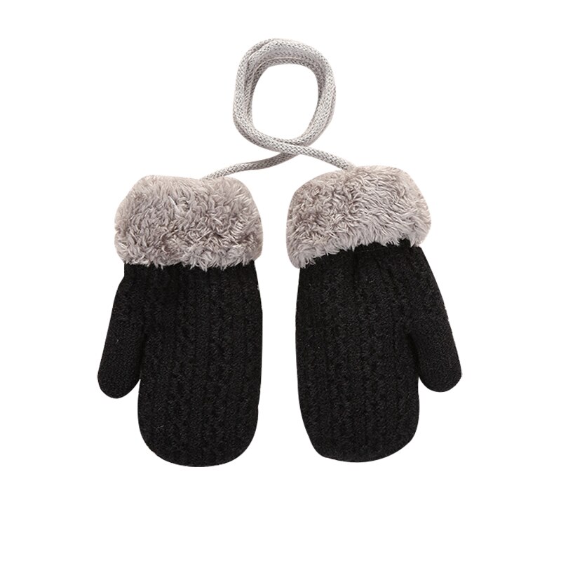 Gants tricotés chauds pour enfants, fourrure épaisse, hiver: Black