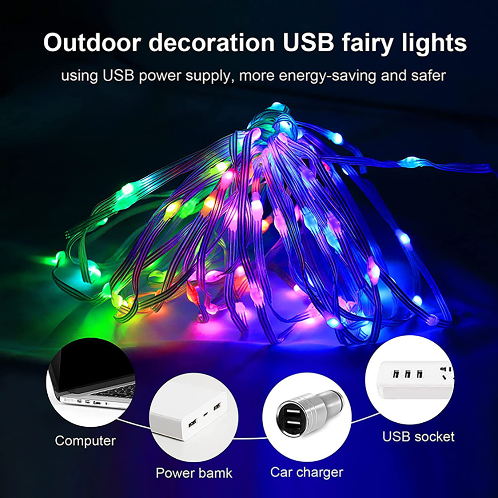 40M LED extérieur noël lumière décorative RGB IC Bluetooth APP contrôle 5V USB LED conte de fées chaîne lumineuse pour fête de mariage
