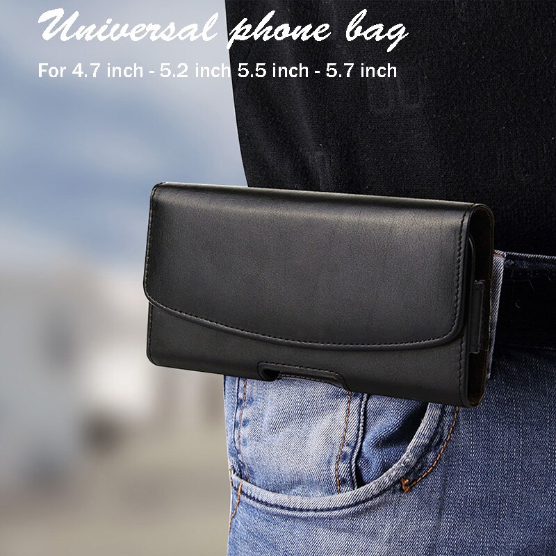 Universel étui de téléphone de luxe mince hanche ceinture pince couverture mobile sac étui noir gommage cuir pour huawei honor 10 couverture pour iPhone