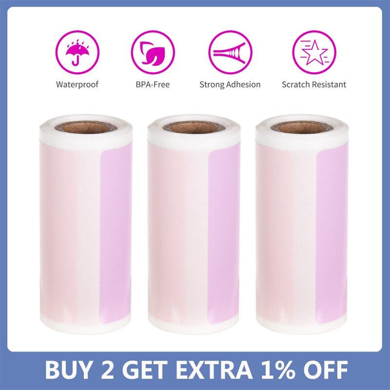3 Rolls Direct Thermal Labels Self-Adhesive Thermal Paper Roll 2x1.2 Inch 100 Sheets For Peripage Paper Pocket Thermal Printer
